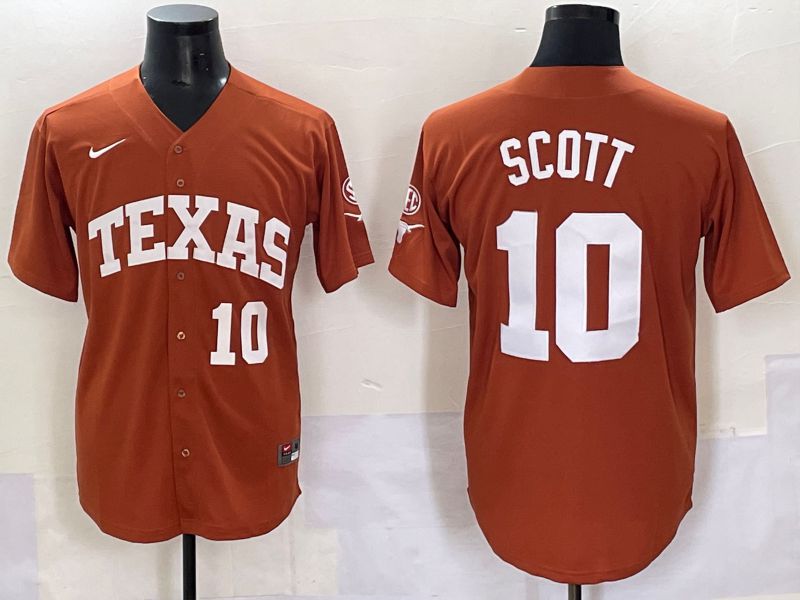Men Texas Longhorns #10 Scott Orange Nike 2025 Joint Name NCAA Jersey style 1->ncaa teams->NCAA Jersey